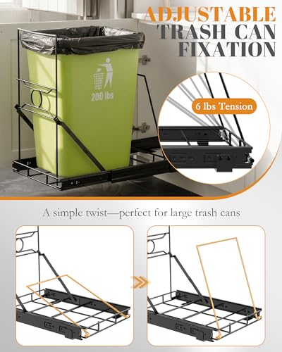 Pull Out Trash Can Under Cabinet, Under Sink Slider for 7-11 Gal Bins | Heavy Duty Sliding Garbage Can Organizer with Smooth Slides, Requires 12.5"W x 17.5"H Opening, Black(Bin Not Included) - color: Black