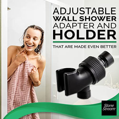 Original StoneStream Adjustable Wall Shower Adapter and Holder for Handheld Showerheads - Matte Black - color: Black
