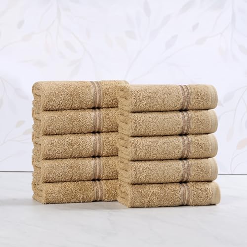 Superior 100% Long Staple Combed Cotton Face Towels, 10 Piece, Toast - color: Toast, size: 10 Piece