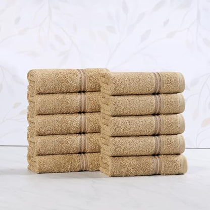 Superior 100% Long Staple Combed Cotton Face Towels, 10 Piece, Toast - color: Toast, size: 10 Piece