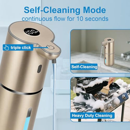 OHIFAST Automatic Liquid Soap Dispenser Touchless, USB Rechargeable Smart Hand Soap Dispenser, 6-Level Adjustable, 12.8oz/380mL Wall Mounted for Bathroom Kitchen Accessories Dish Soap-Gold - color: Gold, style: Liquid