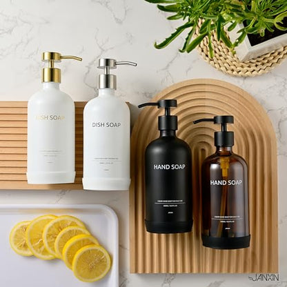 Glass Soap Dispenser Bathroom Set by Janxin, Foaming Kitchen soap Dispenser with Ceramic Tray for Dish Soap, Liquid Soap Dispenser for Hand Soap, Lotion, Body Wash (Black) - color: Black H