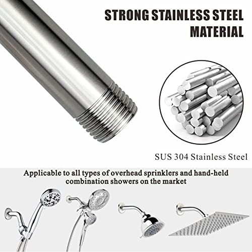 Voolan Shower Arm with Flange and Teflon Tape, Extension Shower Head Arm for Bathroom Fixed Shower Head, Solid Stainless Steel, Wall Mounted (6 Inch,Brushed Nickel) - color: Brushed Nickel, style: 6 Inch
