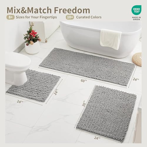 Toilet Rugs U-Shaped Mat 24x24, Contour Bathroom Mat - Ultra Soft & Absorbent Chenille, Quick-Dry, Machine Washable with Non Slip Barrier Backing, Grey - color: Grey, size: 24" X 24"(Toilet Rug)