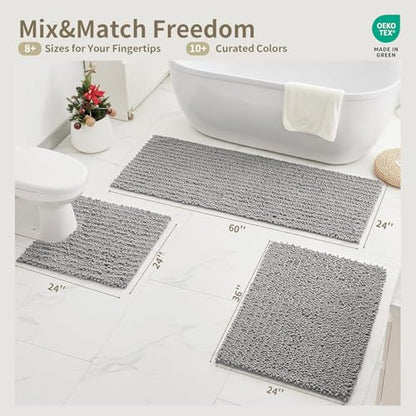 Toilet Rugs U-Shaped Mat 24x24, Contour Bathroom Mat - Ultra Soft & Absorbent Chenille, Quick-Dry, Machine Washable with Non Slip Barrier Backing, Grey - color: Grey, size: 24" X 24"(Toilet Rug)