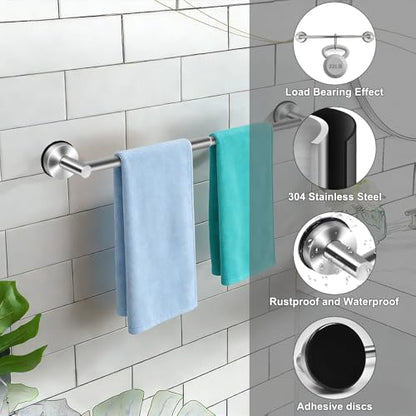 MGahyi Silver No Drill Adjustable Stainless Suction Cup Towel Bar | 14.6 ~ 24Inch Extendable Bath Shower Towel Holdere,Heavy Duty Towel Rack Suitable for Tile, Glass & Smooth Flat Surfaces - color: Silver