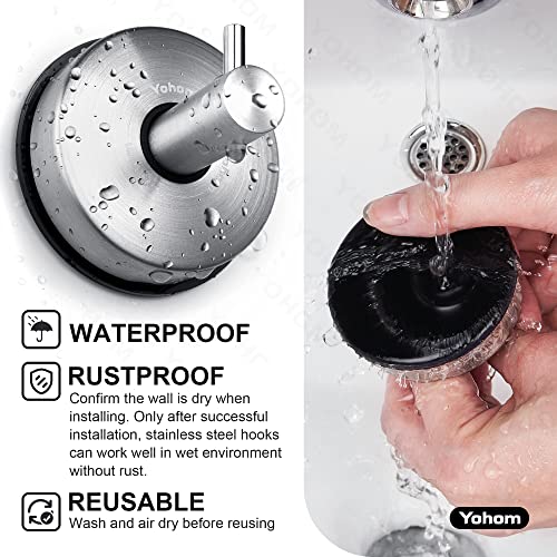 YOHOM Vacuum Suction Cup Hooks Shower Towel Holder Bathroom Shower Hook Brushed Stainless Steel Suction Towel Rack Kitchen Storage Organizer for Bathrobe Loofah Washcloth 4Pcs - color: 4 Brushed