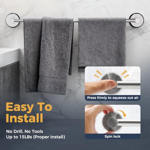 14.6inch~24inch Towel Racks for Bathroom,Adjustable Suction Cup Towel Bar for Bathroom Wall,Stainless Steel Bath Towel Holder for Shower,2 Pack(Brushed Silver) - color: Silver-2 Pcs