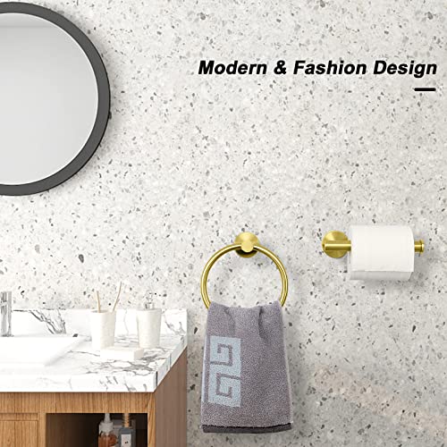 NearMoon 2 Pieces Bathroom Hardware Accessories, Towel Ring and Toilet Paper Holder- Stainless Steel Bath Towel Hanger and Hand Towel Holder, Wall Mounted (Brushed Gold) - color: Brushed Gold