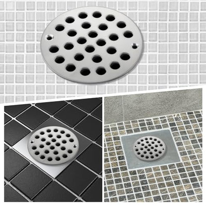 Round 4 Inch Screw-in Floor Drain Cover, 4 Inch Shower Drain Cover Stainless Steel Strainer Covers Replacement Shower Drainer Grate Easy-to-Install Replacement