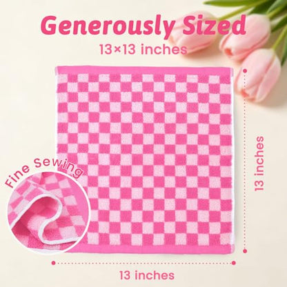 Pink Checkered Washcloths 12 Pack, Cotton Face Cloths for Bathroom | 13" x 13" Aesthetice Wash Cloths - color: Pink