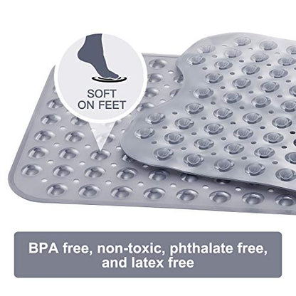 YINENN Bath and Shower Safety Mats 40x16 inch, Non Slip with Suction Cups for Bathroom Stall and Tub Floor, Extra Large and Machine Washable, Drain Holes Keep Bathtub Clean, Clear Gray - color: Clear Gray
