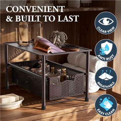 Simple Houseware Stackable Under Sink Sliding Basket Drawer, Brown | Perforated Free Standing Organizer, Kitchen/Pantry/Cabinet/Counter - color: Bronze
