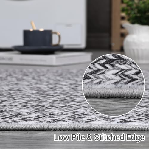 Printed Washable Runner Rugs 2x10 Rug for Living Room Bath Mat Modern Imitation Braided Bedroom Rug Non Slip Geometric Area Rug Kitchen Rugs Stain Resistant Carpet 2'x10' Light Grey - color: Light Grey, size: 2' x 10' (Runner)