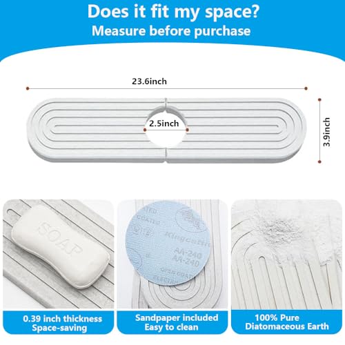 Sink Stone Faucet Mat 23.6 X 3.9 inch Absorbent Faucet Mat Diatomite Sink Drying Stone for Kitchen Bathrooms ( White ) - color: White