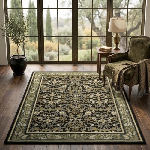 GarveeHome 3x5 Washable Area Rugs for Living Room, Boho Vintage Rug Non Slip Low Pile Stain Resistance Indoor Soft Large Throw Carpet for Bedroom Kitchen Hallway Entryway, Green Black - color: Green Black, size: 3' x 5' (Rectangular)