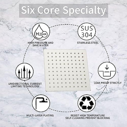 Square 6 Inch Stainless Steel Shower Head High Pressure Rainall Shower Head Brushed Nickel Ultra Thin Design-Best Pressure Boosting - color: Brushed Nickel, size: Square