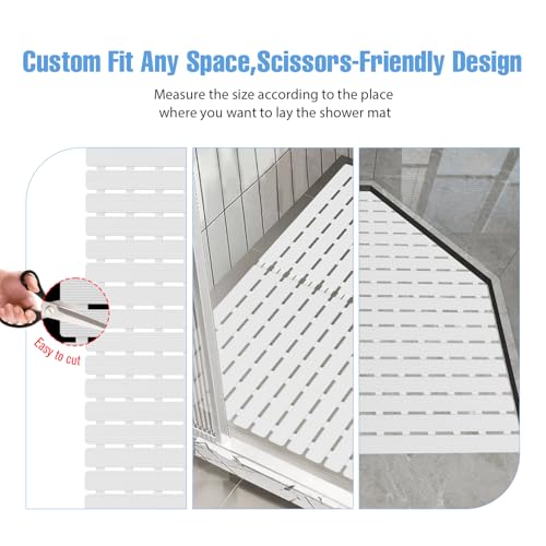 Shower Mat Non-Slip Bath Mat for Tub and Shower Stall,200+ Suction Cups with Drain Holes, Quick Dry Machine Washable, Extra Grip for Stand Up Showers, Bathroom Essentials 24x24 Inch (White) - color: White