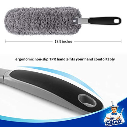 MR.SIGA Lint Free Microfiber Duster, Washable Duster for Household Cleaning | Microfibre hand duster, machine washable feather duster, dusters for cleaning, non slip handle, replaceable head