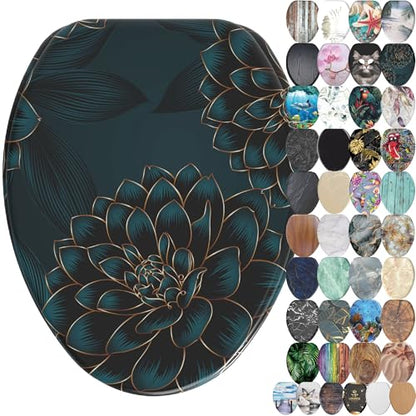 SANILO Wooden Toilet Seat with Soft Close [ELONGATED] - Decorative, Quiet & Slow Close Molded Wood Seat - With Strong Bumpers & Hinges - Adjustable Fit - Dahlia - color: Dahlia