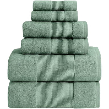 Modern Threads Air Cloud 6-Piece Towel Set - 100% Zero-Twist Cotton, 500 GSM, Quick Dry & Plush, Eucalyptus - color: Eucalyptus, size: 6 Pcs Towel Set