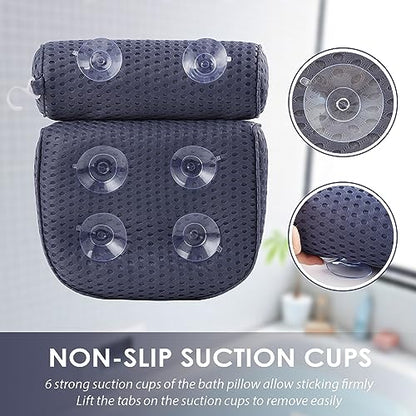 AEROiVi Luxury Bath Pillows for Tub Soft Mesh Strong 6 Suction Cups Blue | Bath Pillow with laundry bag head and neck support Relaxing Bath Washable Quick-Dry Bath Accessories Spa Gifts - color: Denim