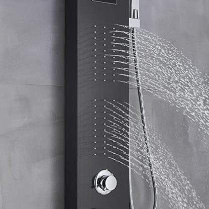 LED Light Shower Panel Tower Rainfall Waterfall Shower Head with Massager Jets Body System Jet Black B (Color : Black B) - color: Black B