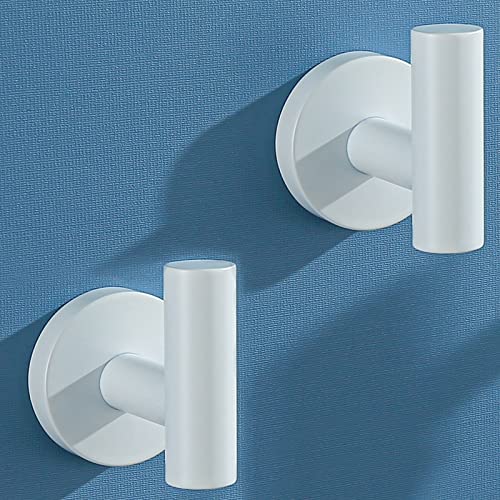 White Towel Hooks Coat Robe Hook for Bath and Kitchen,Bathroom Hardware Accessories, SUS 304 Stainless Steel Wall Hook 2 Count - color: White