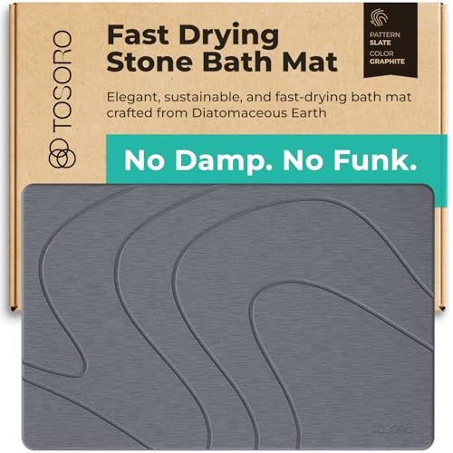 TOSORO - Stone Bath Mat Diatomaceous Earth Shower Mat Non-Slip Super Absorbent Diatomite Stone Bath Mats for Bathroom Floor Quick Drying Natural Easy to Clean (23.5 x 15) - Graphite - color: Slate Graphite, size: Pack of 1