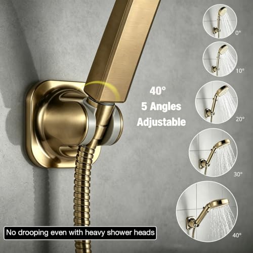 Handle held Shower Head Holder Wall Mount -Adjustable in 5 Positions - Dual Mount Option (Screw/Adhesive) - Brushed Gold - color: Brushed Gold