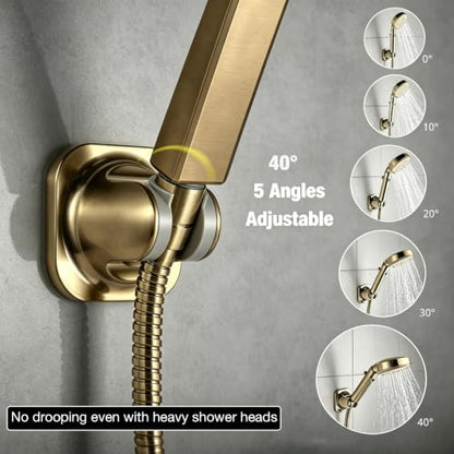 Handle held Shower Head Holder Wall Mount -Adjustable in 5 Positions - Dual Mount Option (Screw/Adhesive) - Brushed Gold - color: Brushed Gold