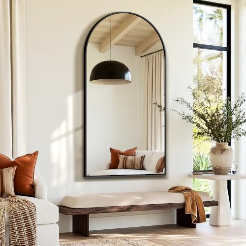 Arched Bathroom Mirror, Black, 55"x30" - color: Black, size: 55"L x 30"W