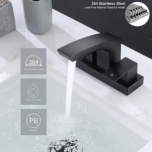 Centerset Bathroom Faucet Stainless Steel Matte Black 4 inch 2 Hole | Sink Faucet Bathroom with Pop Up Drain and cUPC Supply Hose, 2 Handle 4 inch Center-set Bathroom Sink Faucet Black - color: Matte Black, size: 4 Inch Centerset