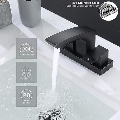 Centerset Bathroom Faucet Stainless Steel Matte Black 4 inch 2 Hole | Sink Faucet Bathroom with Pop Up Drain and cUPC Supply Hose, 2 Handle 4 inch Center-set Bathroom Sink Faucet Black - color: Matte Black, size: 4 Inch Centerset
