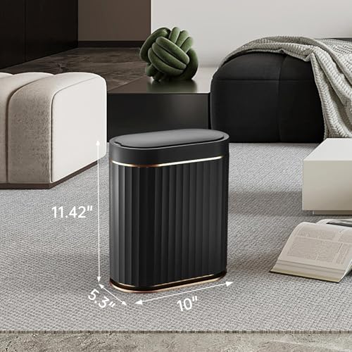 ELPHECO Black Bathroom Trash Can with Lid 2 Gallon Sensor Trash Bin, Automatic Narrow Garbage Can, Waterproof Smart Trash Can, Slim Motion Sensor Waste Bins for Bathroom, Living Room, Office | Automatic Garbage Can, IPX5 Waterproof Plastic Wastebasket, Sl