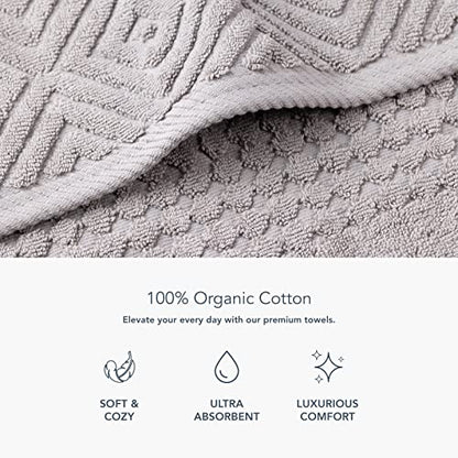 Texere 100% Organic Cotton Diamond Jacquard 700 GSM Luxury Bath Towel Sets - 2 Ultra Soft, Large Bath Towels, 2 Hand Towels, 2 Washcloths (Diamond, Cathedral Gray, 6 Piece) - color: Cathedral Gray (Diamond)