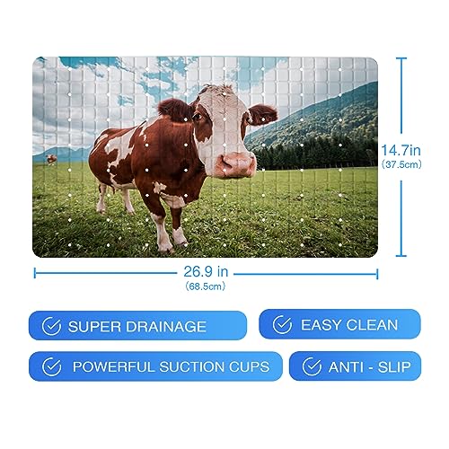 Rustic Bathtub Mat Non Slip for Kids Bath Tub Shower Mat Non-Slip Farmhouse Cute Cow Bath Mat for Tub Bathtub Mats with Suction Cups and Drain Holes Bathroom Soft Showermat 15"x27",Cute Cow - color: Cute Cow