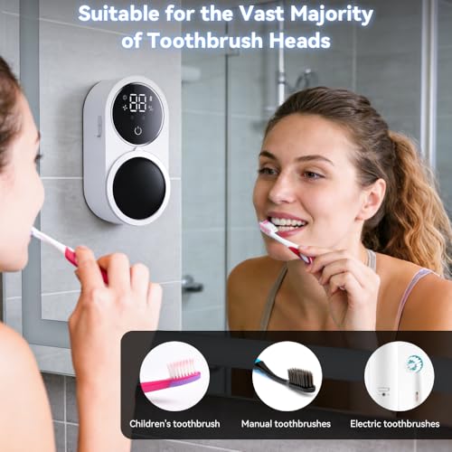 Automatic Toothbrush Holder for Bathroom, Wall Mounted Organizer with Smart Sensor, Fits Most Electric/Manual Toothbrushes, LED Display
