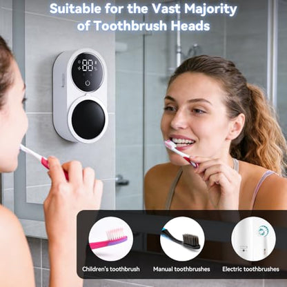 Automatic Toothbrush Holder for Bathroom, Wall Mounted Organizer with Smart Sensor, Fits Most Electric/Manual Toothbrushes, LED Display