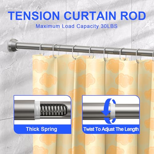 TEECK Shower Curtain Rod, 32-79 inch Adjustable Tension Spring, 1 Inch Shower Curtain Rod Tension, Anti-Slip, Rust-Proof, No Drilling, for Bathroom, Nickel - color: Nickel, size: 32-79 Inches