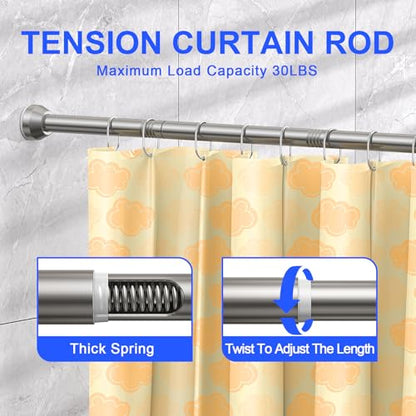 TEECK Shower Curtain Rod, 32-79 inch Adjustable Tension Spring, 1 Inch Shower Curtain Rod Tension, Anti-Slip, Rust-Proof, No Drilling, for Bathroom, Nickel - color: Nickel, size: 32-79 Inches