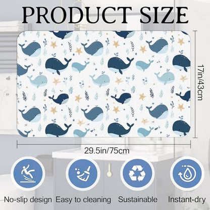 Elightvap Cute Shark Starfish Bathroom Mat Quick Drying Non Slip Bath Mats Absorbent,Bath Mat Quick Dry Bathroom Rug in Front of The Kitchen Sink, Shower Room, Bathtub,17 * 29.5 Inches - color: Cute Shark Starfish