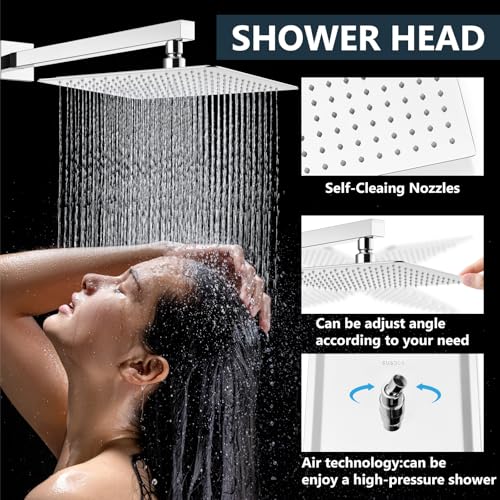 Aolemi Shower Faucet Set with Handheld Polish Chrome 16 Inch Head | Pressure Balance Shower Valve and Trim Kit,SUS304 Rain Head and Handle System,All Metal,Wall Mount,Bathroom,Handheld Spray - color: Chrome, size: 16 Inch Wall Mount Shower Head