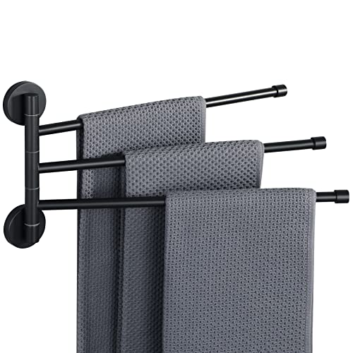 Alise 3 Arm Swivel Towel Rack, Matte Black Swivel Out Towel Bar, 13.9 Inch | Space Saving Swing Arm Towel Rack for Bathroom Kitchen Outdoor, 180° Rotating, SUS304 Stainless Steel - color: Matte Black, size: 3-Bars