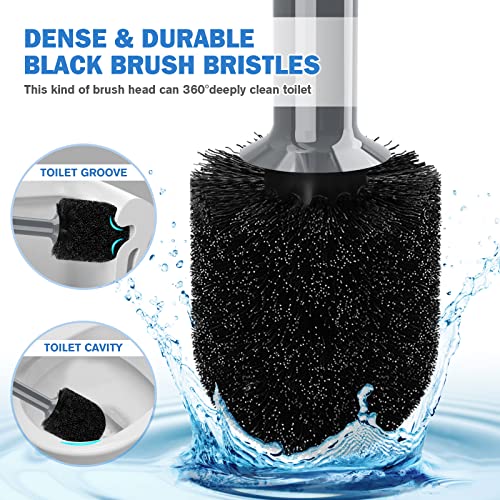 TRENTI Toilet Plunger and Brush with Holder, Bowl Brush and Heavy Duty Toilet Plunger Set for 5.7-inch Toilet Drain, 2-in-1 Bathroom Cleaning Combo with Modern Caddy Stand (Gray) | Toilet Plunger and Brush with Holder, Bowl Brush and Heavy Duty Toilet Plu
