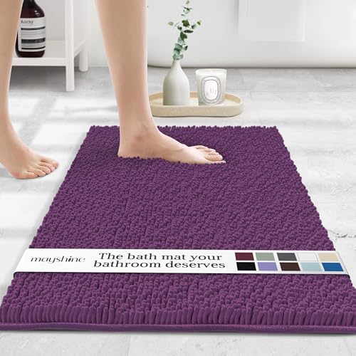 MAYSHINE Standard Plush Shaggy Chenille Bath Mat 32"x20" Extra Soft, Super Absorbent, Non-Slip Bathroom Rug | Fluffy Microfiber, Area Rug Sets for Bathroom Floor, Kitchen, Living Room | Plum - color: Plum, size: 32"x20" Rectangular