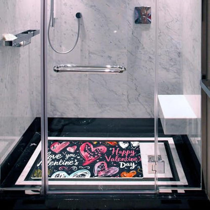 Non Slip Bath Mat for Tub, 15.1 x 26.8 Inch Bathtub Mat Machine Washable Shower Mat with Drain Holes and Suction Cups, Doodle Valentine's Day Colorful Hearts - color: Multi 10