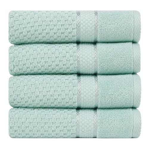 Ample Decor 100% Cotton Hand Towels 18x28 Inches, Popcorn Textured, Soft & Absorbent, Quick Dry, Set of 4, Mint Green - color: Mint Green, size: Pack of 4