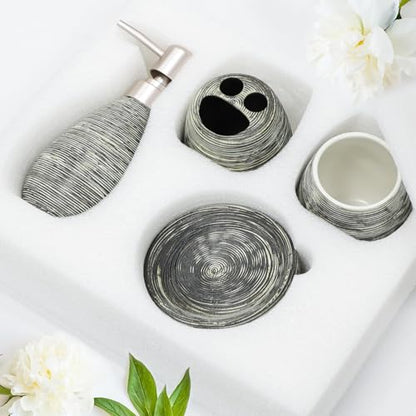 CERBIOR Bathroom Accessories Set,4 PCS Ceramic Bath Accessory,Grey | Includes Toothbrush Holder, Toothbrush Cup, Soap Dish for Decorative Countertop and Housewarming Gift - style: Grey