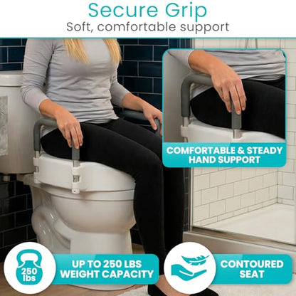 Vive Raised Toilet Seat - 5" Portable, Elevated Toilet Seat Riser | Extender - Elongated and Standard Fit Commode Lifter - Bathroom Safety Extender Assists Disabled, Elderly, Seniors - style: Universal Size w/ Handles